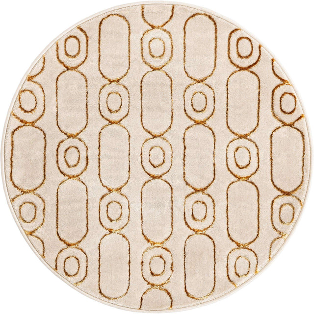 White and Gold 3' 1 x 3' 1 Vogue Geo Round Area Rug Geometric Glam Style Shiny Accents Carpet Mat for Unique Interior Design & Home Decor for Sale at Rug Engine