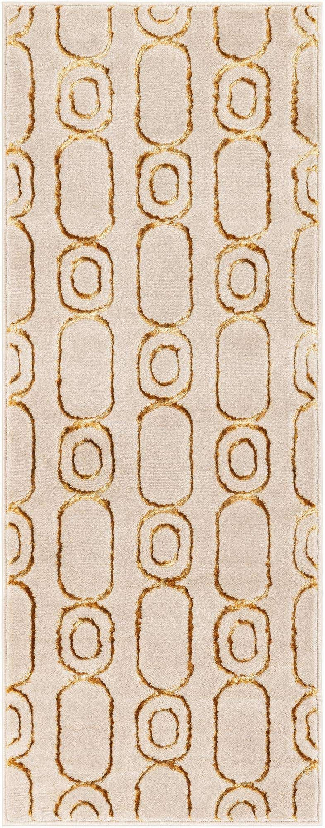 White and Gold 2' x 5' 1 Vogue Geo Runner Area Rug Geometric Glam Style Shiny Accents Carpet Mat for Unique Interior Design & Home Decor for Sale at Rug Engine