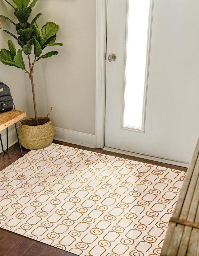 White and Gold 10' x 10' Vogue Geo Square Area Rug Geometric Glam Style Shiny Accents Carpet Mat for Unique Interior Design & Home Decor for Sale at Rug Engine