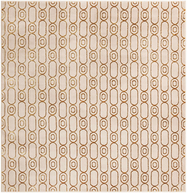 White and Gold 7' 10 x 7' 10 Vogue Geo Square Area Rug Geometric Glam Style Shiny Accents Carpet Mat for Unique Interior Design & Home Decor for Sale at Rug Engine