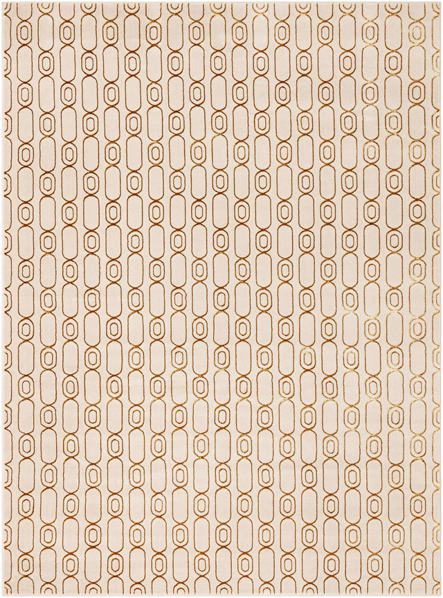 White and Gold 9' x 12' Vogue Geo Rectangle Area Rug Geometric Glam Style Shiny Accents Carpet Mat for Unique Interior Design & Home Decor for Sale at Rug Engine