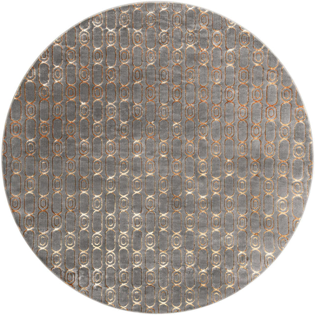 Gray and Gold 10' x 10' Vogue Geo Round Area Rug Geometric Glam Style Shiny Accents Carpet Mat for Unique Interior Design & Home Decor for Sale at Rug Engine