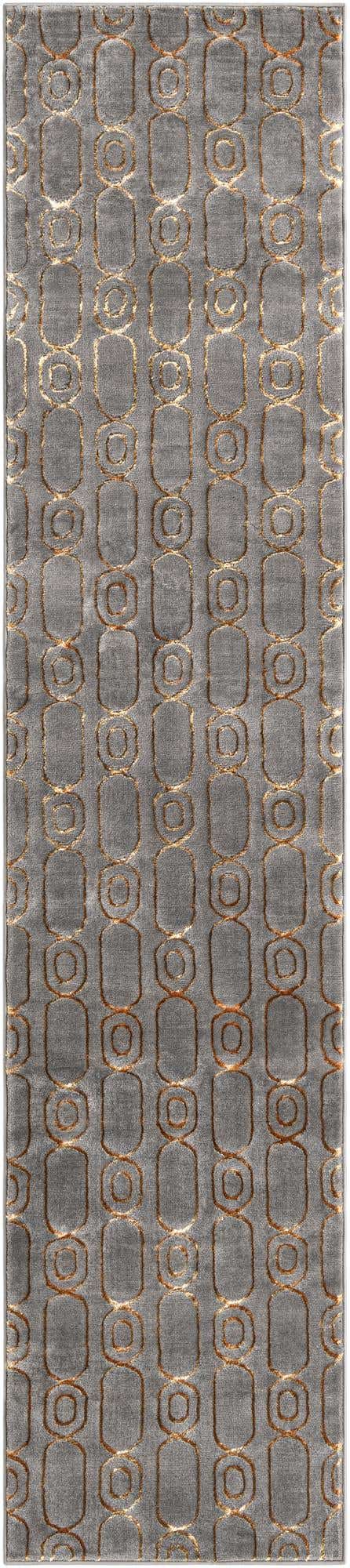 Gray and Gold 2' 7 x 12' Vogue Geo Runner Area Rug Geometric Glam Style Shiny Accents Carpet Mat for Unique Interior Design & Home Decor for Sale at Rug Engine