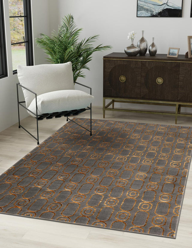Gray and Gold 7' 10 x 10' Vogue Geo Rectangle Area Rug Geometric Glam Style Shiny Accents Carpet Mat for Unique Interior Design & Home Decor for Sale at Rug Engine