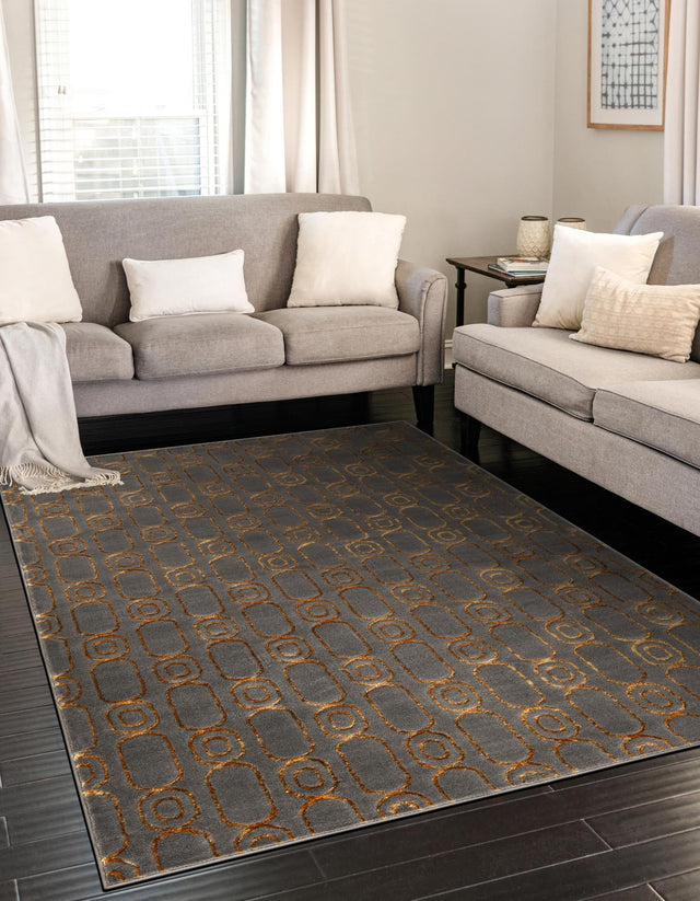 Gray and Gold 7' 10 x 10' Vogue Geo Rectangle Area Rug Geometric Glam Style Shiny Accents Carpet Mat for Unique Interior Design & Home Decor for Sale at Rug Engine