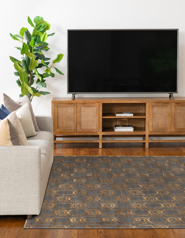 Gray and Gold 6' 1 x 9' Vogue Geo Rectangle Area Rug Geometric Glam Style Shiny Accents Carpet Mat for Unique Interior Design & Home Decor for Sale at Rug Engine