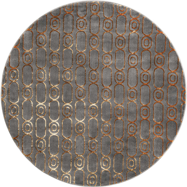 Gray and Gold 6' 1 x 6' 1 Vogue Geo Round Area Rug Geometric Glam Style Shiny Accents Carpet Mat for Unique Interior Design & Home Decor for Sale at Rug Engine
