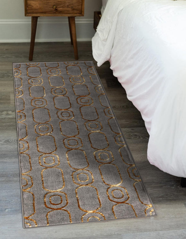 Gray and Gold 2' x 5' 1 Vogue Geo Runner Area Rug Geometric Glam Style Shiny Accents Carpet Mat for Unique Interior Design & Home Decor for Sale at Rug Engine