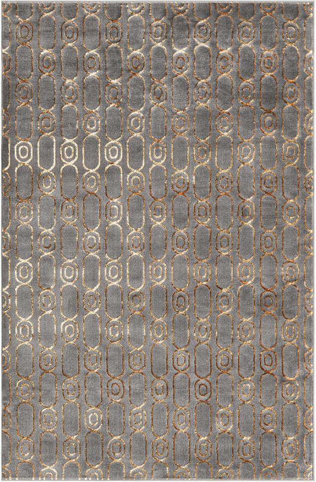 Gray and Gold 6' 1 x 9' Vogue Geo Rectangle Area Rug Geometric Glam Style Shiny Accents Carpet Mat for Unique Interior Design & Home Decor for Sale at Rug Engine