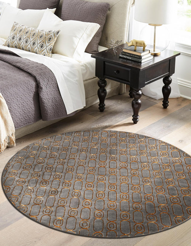 Gray and Gold 6' 1 x 6' 1 Vogue Geo Round Area Rug Geometric Glam Style Shiny Accents Carpet Mat for Unique Interior Design & Home Decor for Sale at Rug Engine