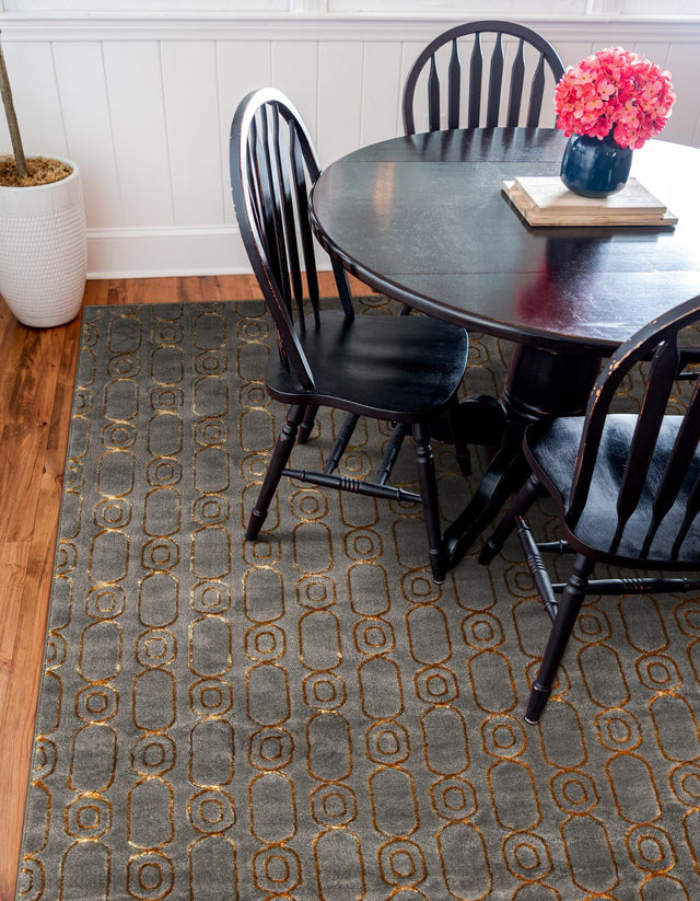 Gray and Gold 7' 10 x 7' 10 Vogue Geo Square Area Rug Geometric Glam Style Shiny Accents Carpet Mat for Unique Interior Design & Home Decor for Sale at Rug Engine
