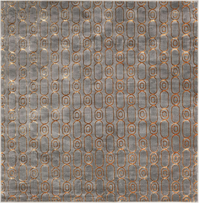 Gray and Gold 7' 10 x 7' 10 Vogue Geo Square Area Rug Geometric Glam Style Shiny Accents Carpet Mat for Unique Interior Design & Home Decor for Sale at Rug Engine