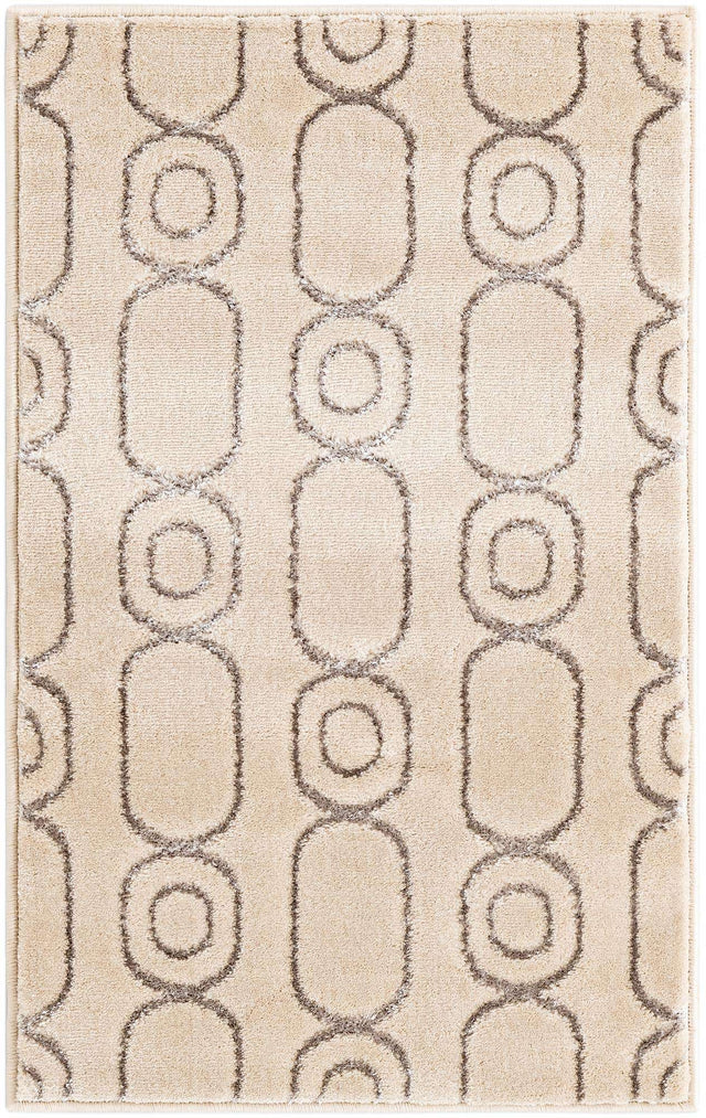 White and Silver 2' x 3' 1 Vogue Geo Rectangle Area Rug Geometric Glam Style Shiny Accents Carpet Mat for Unique Interior Design & Home Decor for Sale at Rug Engine