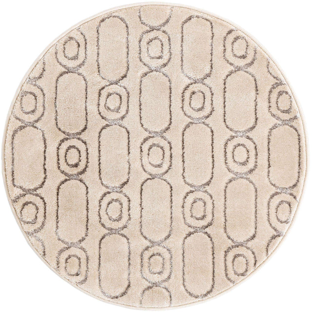 White and Silver 3' 1 x 3' 1 Vogue Geo Round Area Rug Geometric Glam Style Shiny Accents Carpet Mat for Unique Interior Design & Home Decor for Sale at Rug Engine