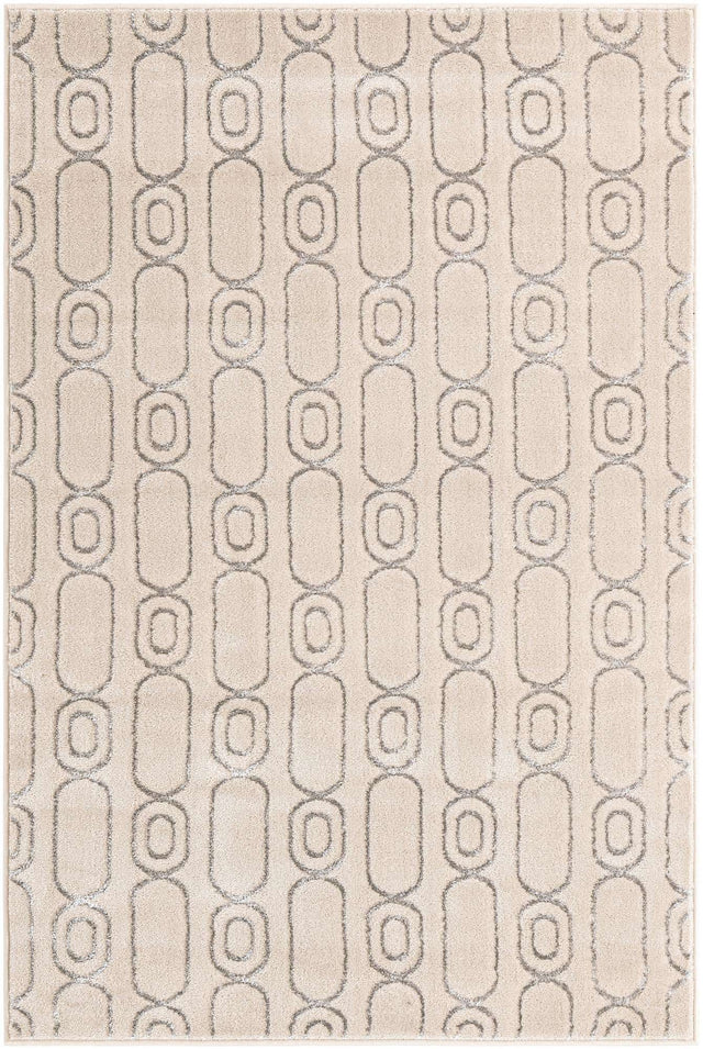 White and Silver 4' 1 x 6' 1 Vogue Geo Rectangle Area Rug Geometric Glam Style Shiny Accents Carpet Mat for Unique Interior Design & Home Decor for Sale at Rug Engine