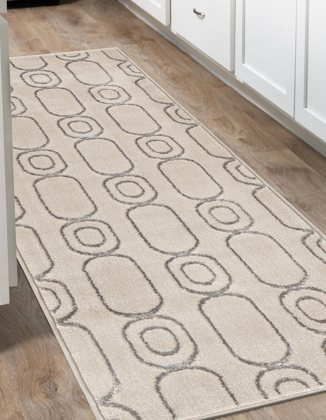 White and Silver 2' x 8' Vogue Geo Runner Area Rug Geometric Glam Style Shiny Accents Carpet Mat for Unique Interior Design & Home Decor for Sale at Rug Engine