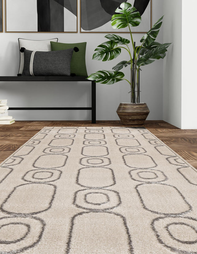 White and Silver 2' x 6' 1 Vogue Geo Runner Area Rug Geometric Glam Style Shiny Accents Carpet Mat for Unique Interior Design & Home Decor for Sale at Rug Engine