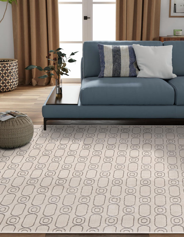 White and Silver 7' 10 x 7' 10 Vogue Geo Square Area Rug Geometric Glam Style Shiny Accents Carpet Mat for Unique Interior Design & Home Decor for Sale at Rug Engine
