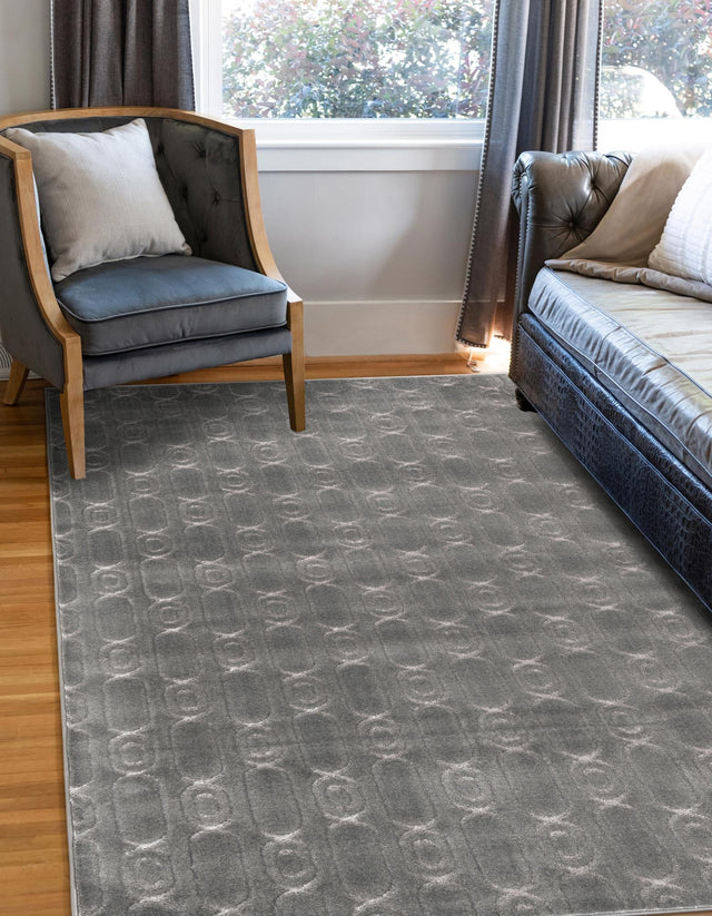 Gray and Silver 6' 1 x 9' Vogue Geo Rectangle Area Rug Geometric Glam Style Shiny Accents Carpet Mat for Unique Interior Design & Home Decor for Sale at Rug Engine
