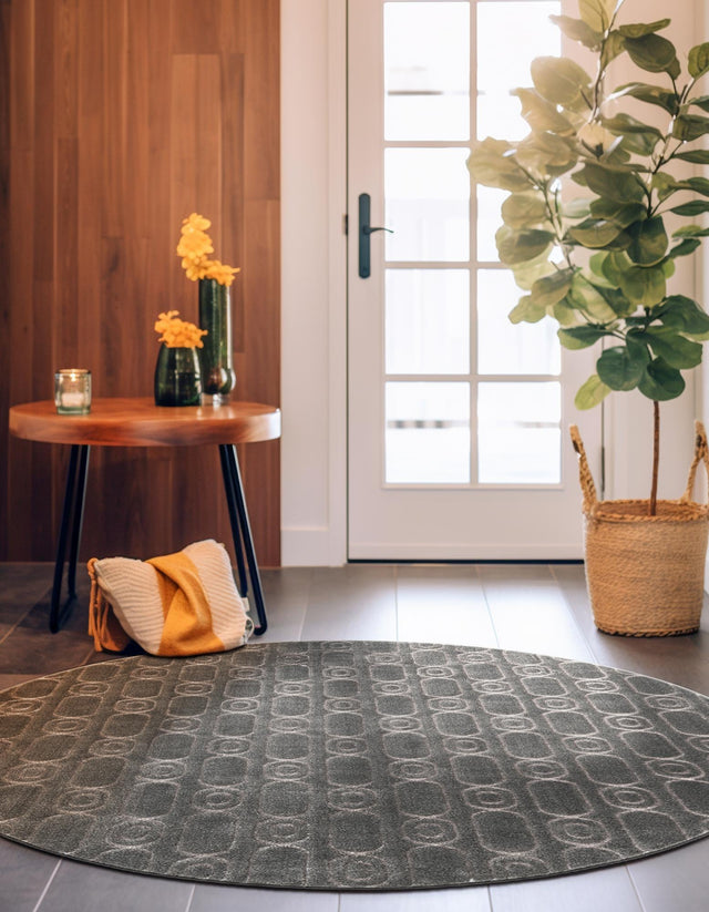 Gray and Silver 3' 1 x 3' 1 Vogue Geo Round Area Rug Geometric Glam Style Shiny Accents Carpet Mat for Unique Interior Design & Home Decor for Sale at Rug Engine