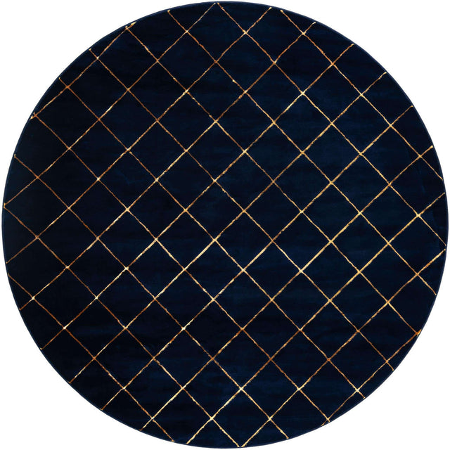 Navy Blue and Gold 10' x 10' Vogue Geo Round Area Rug Geometric Glam Style Shiny Accents Carpet Mat for Unique Interior Design & Home Decor for Sale at Rug Engine