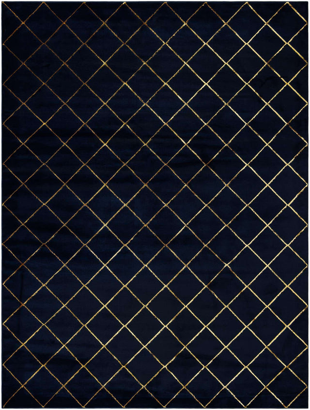 Navy Blue and Gold 10' x 13' 1 Vogue Geo Rectangle Area Rug Geometric Glam Style Shiny Accents Carpet Mat for Unique Interior Design & Home Decor for Sale at Rug Engine