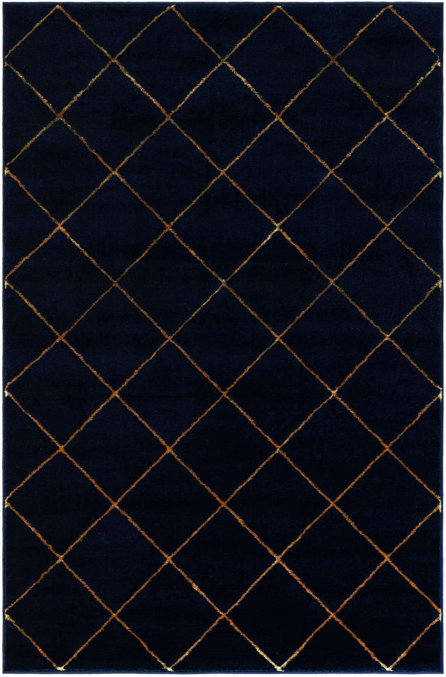 Navy Blue and Gold 4' 1 x 6' 1 Vogue Geo Rectangle Area Rug Geometric Glam Style Shiny Accents Carpet Mat for Unique Interior Design & Home Decor for Sale at Rug Engine