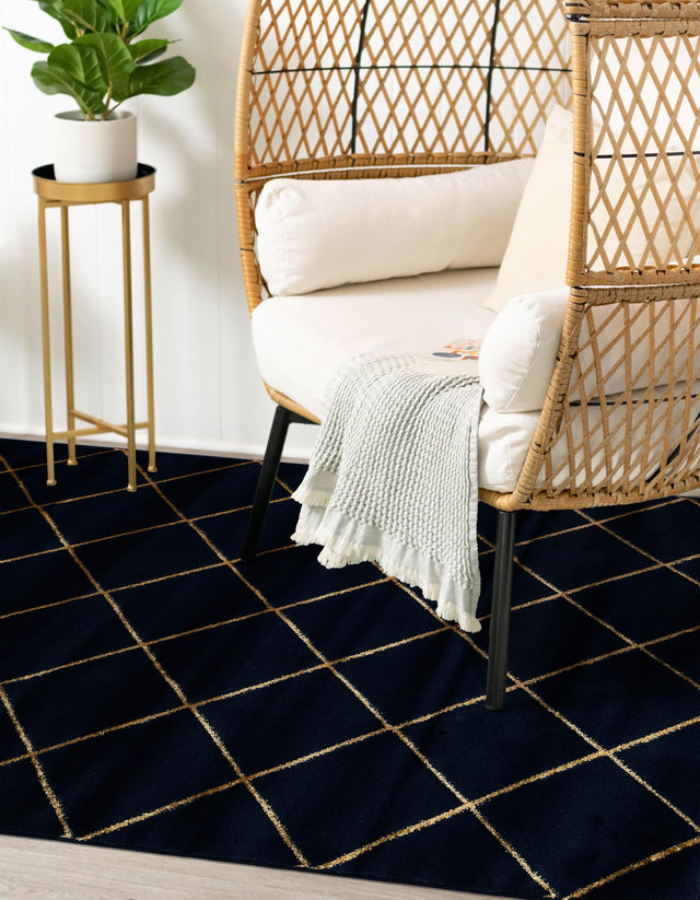 Navy Blue and Gold 9' x 12' Vogue Geo Rectangle Area Rug Geometric Glam Style Shiny Accents Carpet Mat for Unique Interior Design & Home Decor for Sale at Rug Engine