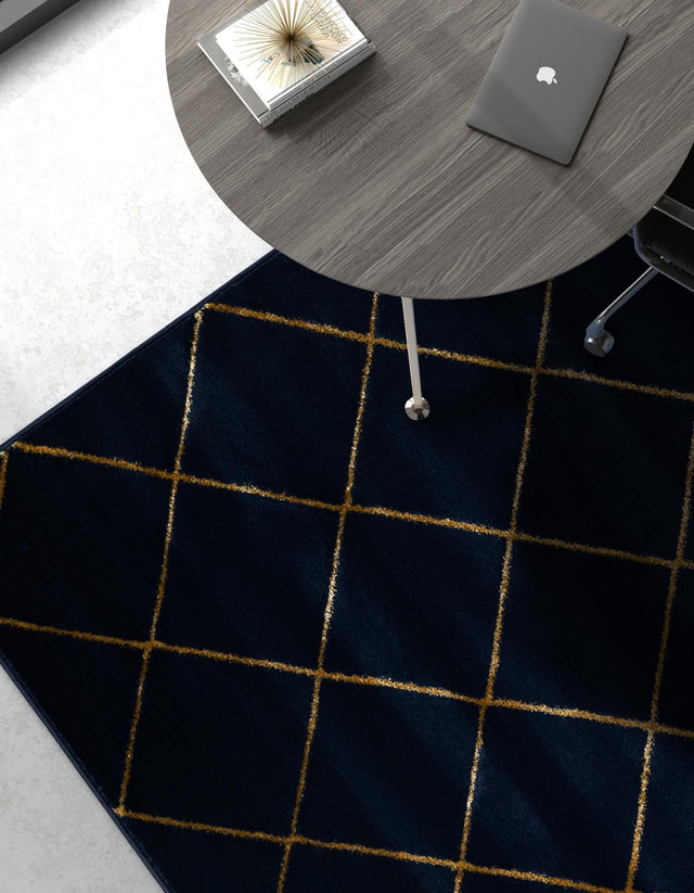 Navy Blue and Gold 2' x 3' 1 Vogue Geo Rectangle Area Rug Geometric Glam Style Shiny Accents Carpet Mat for Unique Interior Design & Home Decor for Sale at Rug Engine