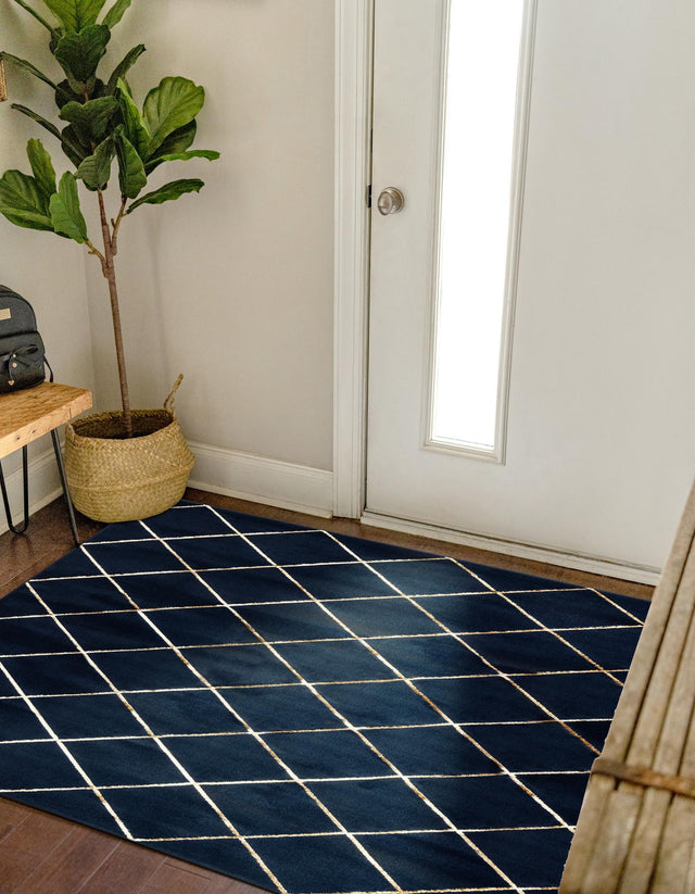 Navy Blue and Gold 7' 10 x 7' 10 Vogue Geo Square Area Rug Geometric Glam Style Shiny Accents Carpet Mat for Unique Interior Design & Home Decor for Sale at Rug Engine