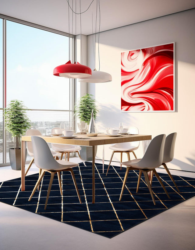 Navy Blue and Gold 10' x 10' Vogue Geo Square Area Rug Geometric Glam Style Shiny Accents Carpet Mat for Unique Interior Design & Home Decor for Sale at Rug Engine