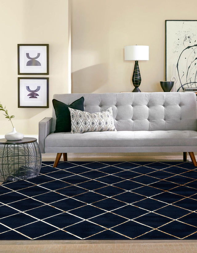 Navy Blue and Gold 10' x 10' Vogue Geo Square Area Rug Geometric Glam Style Shiny Accents Carpet Mat for Unique Interior Design & Home Decor for Sale at Rug Engine