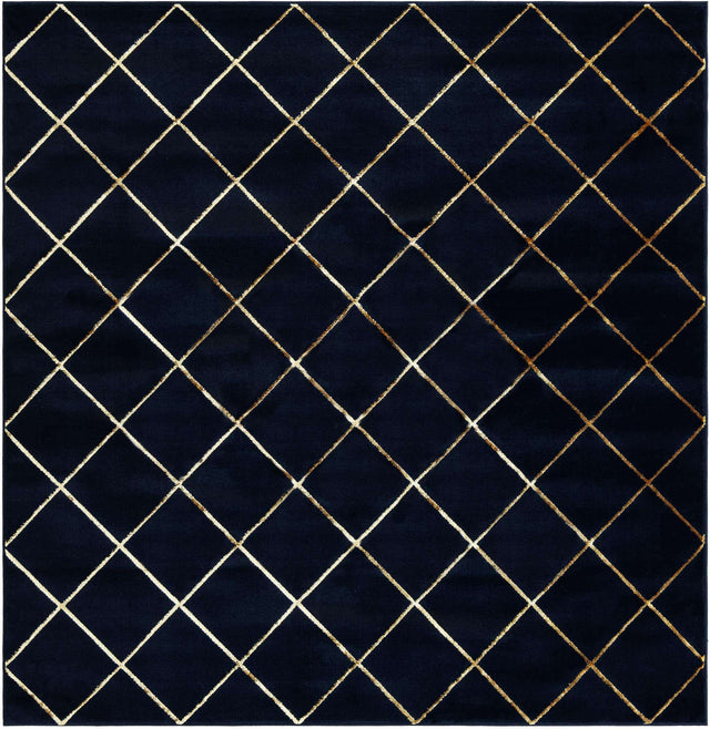 Navy Blue and Gold 7' 10 x 7' 10 Vogue Geo Square Area Rug Geometric Glam Style Shiny Accents Carpet Mat for Unique Interior Design & Home Decor for Sale at Rug Engine