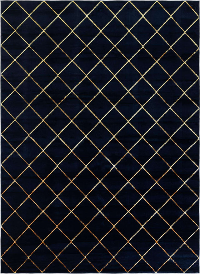 Navy Blue and Gold 9' x 12' Vogue Geo Rectangle Area Rug Geometric Glam Style Shiny Accents Carpet Mat for Unique Interior Design & Home Decor for Sale at Rug Engine