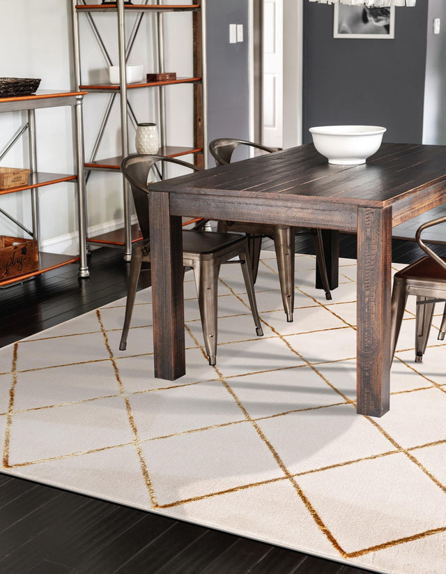 White and Gold 2' x 3' 1 Vogue Geo Rectangle Area Rug Geometric Glam Style Shiny Accents Carpet Mat for Unique Interior Design & Home Decor for Sale at Rug Engine