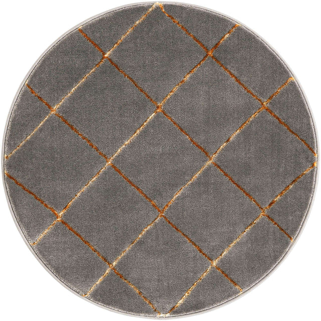 Gray and Gold 3' 1 x 3' 1 Vogue Geo Round Area Rug Geometric Glam Style Shiny Accents Carpet Mat for Unique Interior Design & Home Decor for Sale at Rug Engine