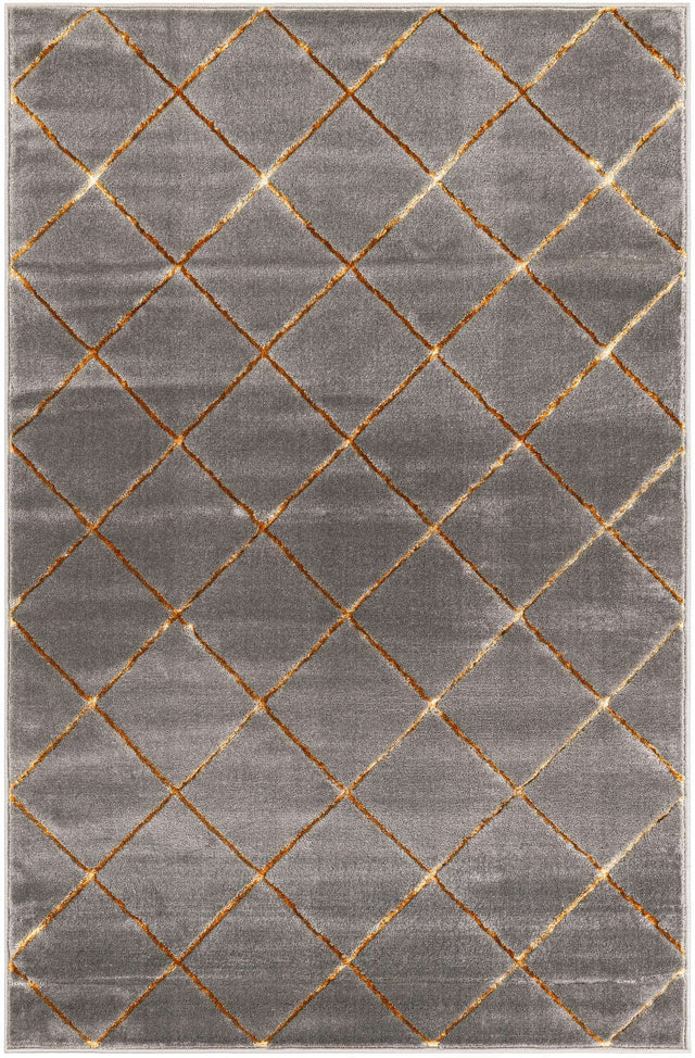 Gray and Gold 4' 1 x 6' 1 Vogue Geo Rectangle Area Rug Geometric Glam Style Shiny Accents Carpet Mat for Unique Interior Design & Home Decor for Sale at Rug Engine