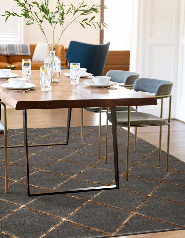 Gray and Gold 4' 1 x 6' 1 Vogue Geo Rectangle Area Rug Geometric Glam Style Shiny Accents Carpet Mat for Unique Interior Design & Home Decor for Sale at Rug Engine
