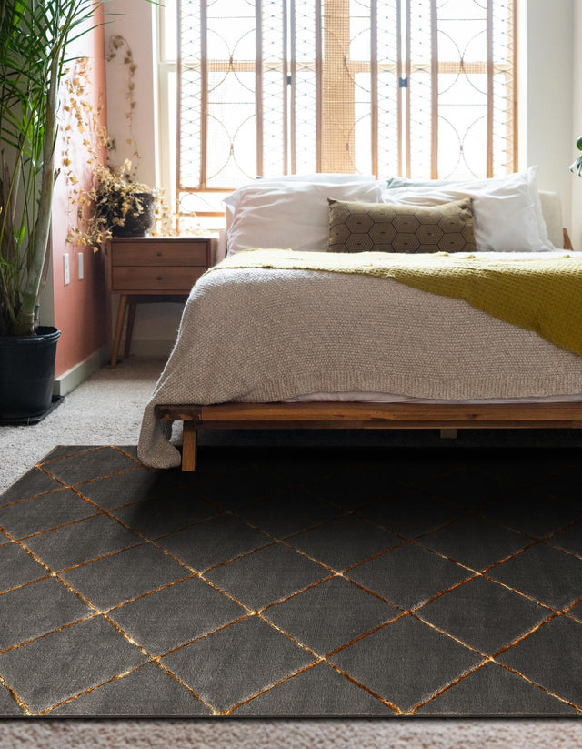 Gray and Gold 4' 1 x 6' 1 Vogue Geo Rectangle Area Rug Geometric Glam Style Shiny Accents Carpet Mat for Unique Interior Design & Home Decor for Sale at Rug Engine