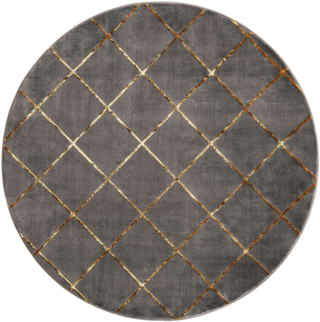 Gray and Gold 6' 1 x 6' 1 Vogue Geo Round Area Rug Geometric Glam Style Shiny Accents Carpet Mat for Unique Interior Design & Home Decor for Sale at Rug Engine