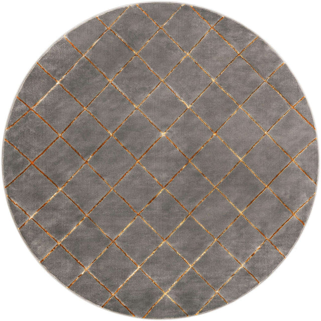 Gray and Gold 7' 10 x 7' 10 Vogue Geo Round Area Rug Geometric Glam Style Shiny Accents Carpet Mat for Unique Interior Design & Home Decor for Sale at Rug Engine