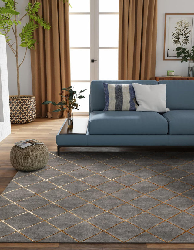 Gray and Gold 10' x 10' Vogue Geo Square Area Rug Geometric Glam Style Shiny Accents Carpet Mat for Unique Interior Design & Home Decor for Sale at Rug Engine