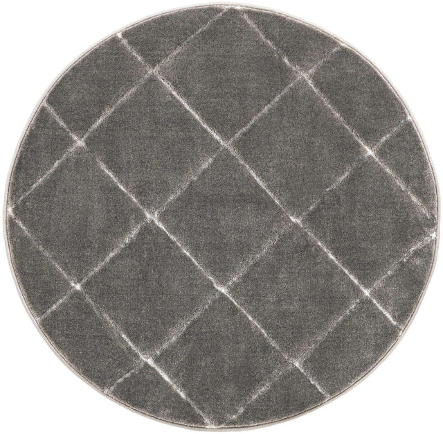 Gray and Silver 3' 1 x 3' 1 Vogue Geo Round Area Rug Geometric Glam Style Shiny Accents Carpet Mat for Unique Interior Design & Home Decor for Sale at Rug Engine