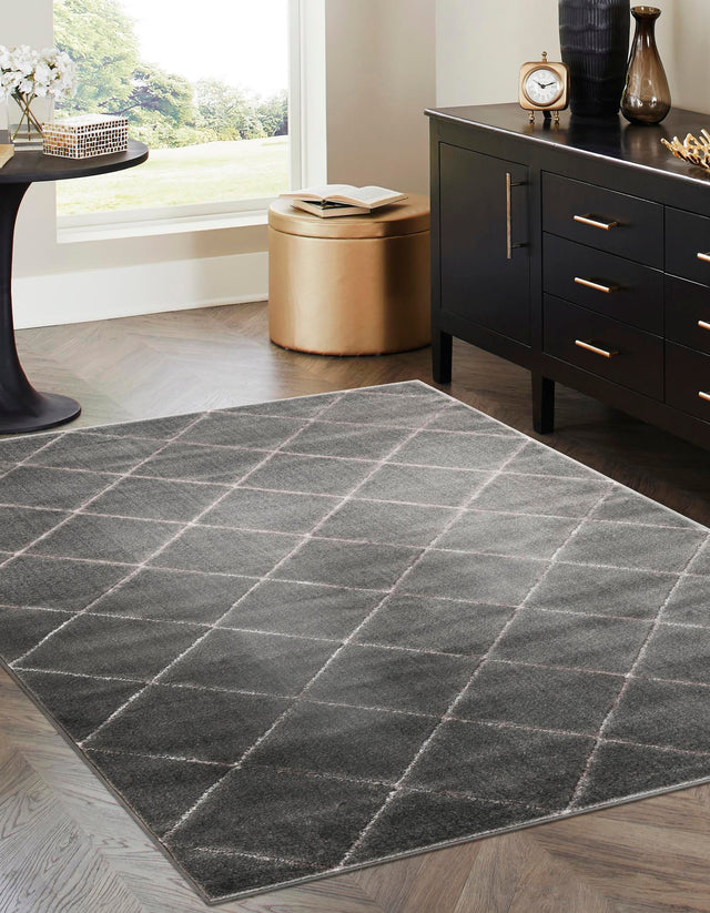 Gray and Silver 5' 3 x 8' Vogue Geo Rectangle Area Rug Geometric Glam Style Shiny Accents Carpet Mat for Unique Interior Design & Home Decor for Sale at Rug Engine