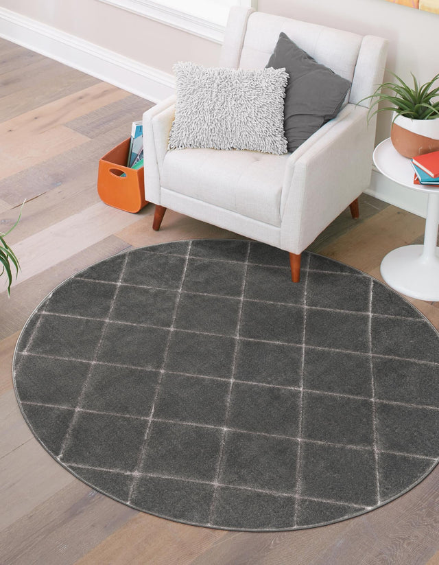 Gray and Silver 7' 10 x 7' 10 Vogue Geo Round Area Rug Geometric Glam Style Shiny Accents Carpet Mat for Unique Interior Design & Home Decor for Sale at Rug Engine