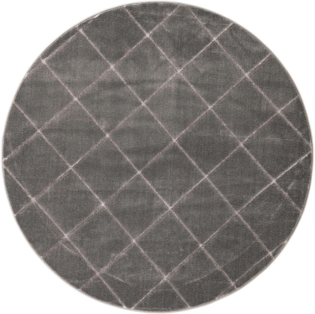 Gray and Silver 6' 1 x 6' 1 Vogue Geo Round Area Rug Geometric Glam Style Shiny Accents Carpet Mat for Unique Interior Design & Home Decor for Sale at Rug Engine