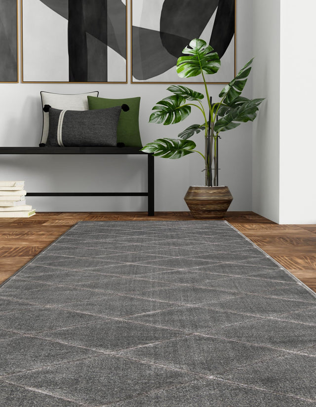 Gray and Silver 2' x 8' Vogue Geo Runner Area Rug Geometric Glam Style Shiny Accents Carpet Mat for Unique Interior Design & Home Decor for Sale at Rug Engine