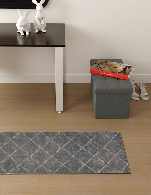 Gray and Silver 2' x 8' Vogue Geo Runner Area Rug Geometric Glam Style Shiny Accents Carpet Mat for Unique Interior Design & Home Decor for Sale at Rug Engine