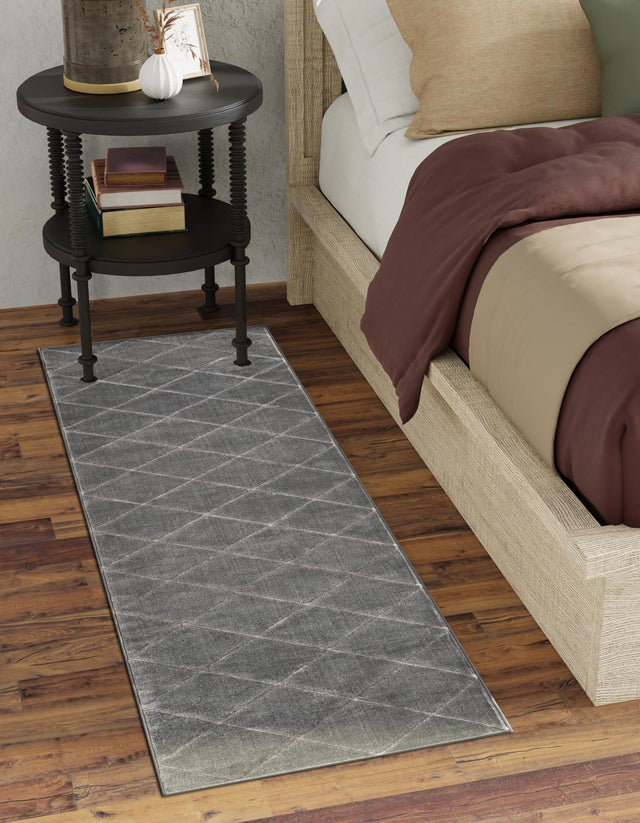 Gray and Silver 2' x 8' Vogue Geo Runner Area Rug Geometric Glam Style Shiny Accents Carpet Mat for Unique Interior Design & Home Decor for Sale at Rug Engine