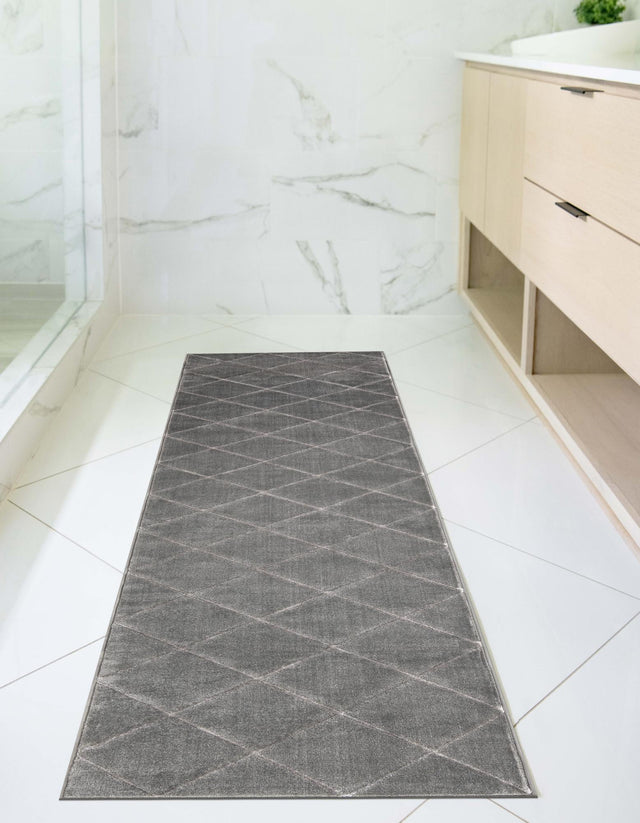 Gray and Silver 2' x 8' Vogue Geo Runner Area Rug Geometric Glam Style Shiny Accents Carpet Mat for Unique Interior Design & Home Decor for Sale at Rug Engine